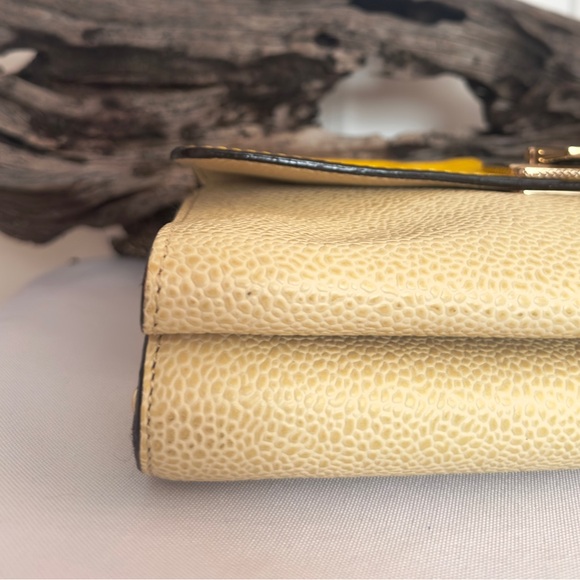 REBECCA MINKOFF ~ Cream Clutch w/Yellow and Gray Accents Gold Toned Hardware - Picture 5 of 12